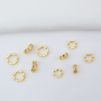 10PCS Placer Gold Spacer Beads Rhinestone Large Hole Charm For Jewelry Making DIY Beads Doki Decor Red 6mm 