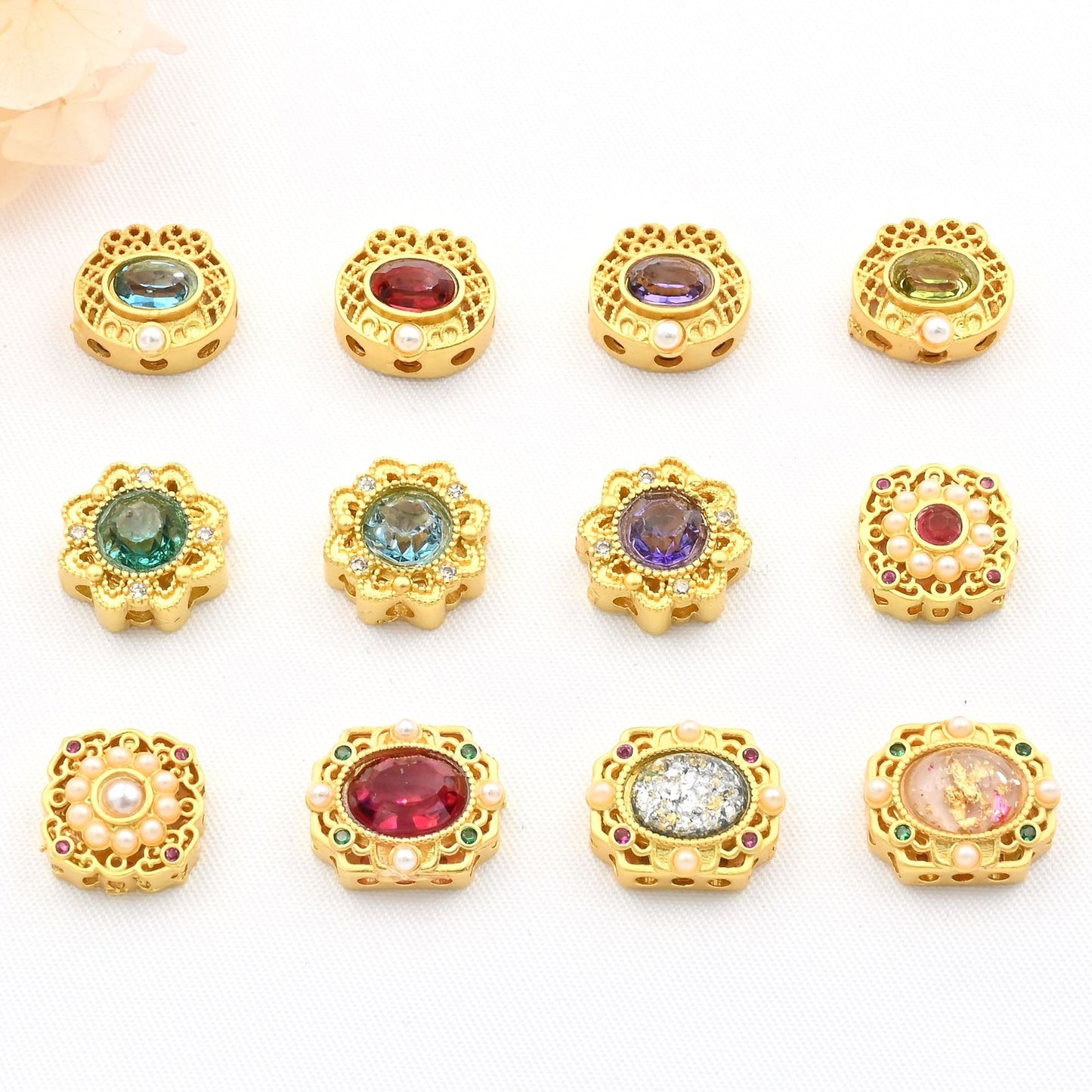 5PCS Placer Gold Spacer Beads Rhinestone Pearl Luxury Royal Large Hole Luxury For Jewelry Making DIY Beads Doki Decor   