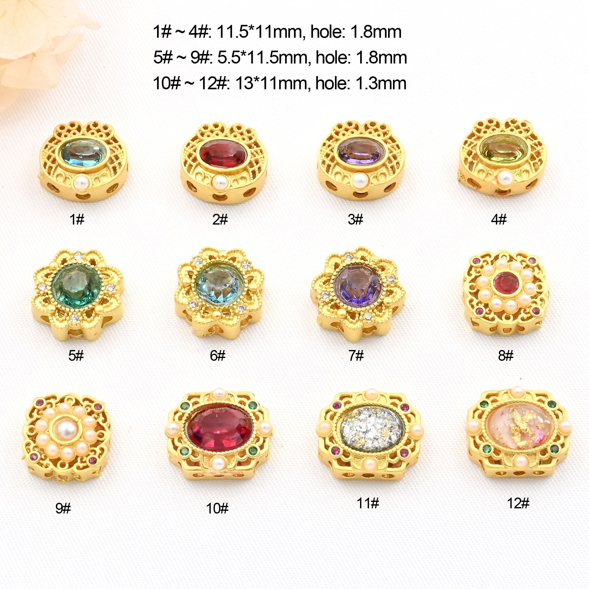 5PCS Placer Gold Spacer Beads Rhinestone Pearl Luxury Royal Large Hole Luxury For Jewelry Making DIY Beads Doki Decor   