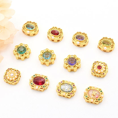 5PCS Placer Gold Spacer Beads Rhinestone Pearl Luxury Royal Large Hole Luxury For Jewelry Making DIY Beads Doki Decor   