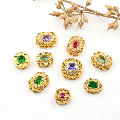 5PCS Placer Gold Spacer Beads Rhinestone Pearl Noble Large Hole Luxury For Jewelry Making DIY Beads Doki Decor   