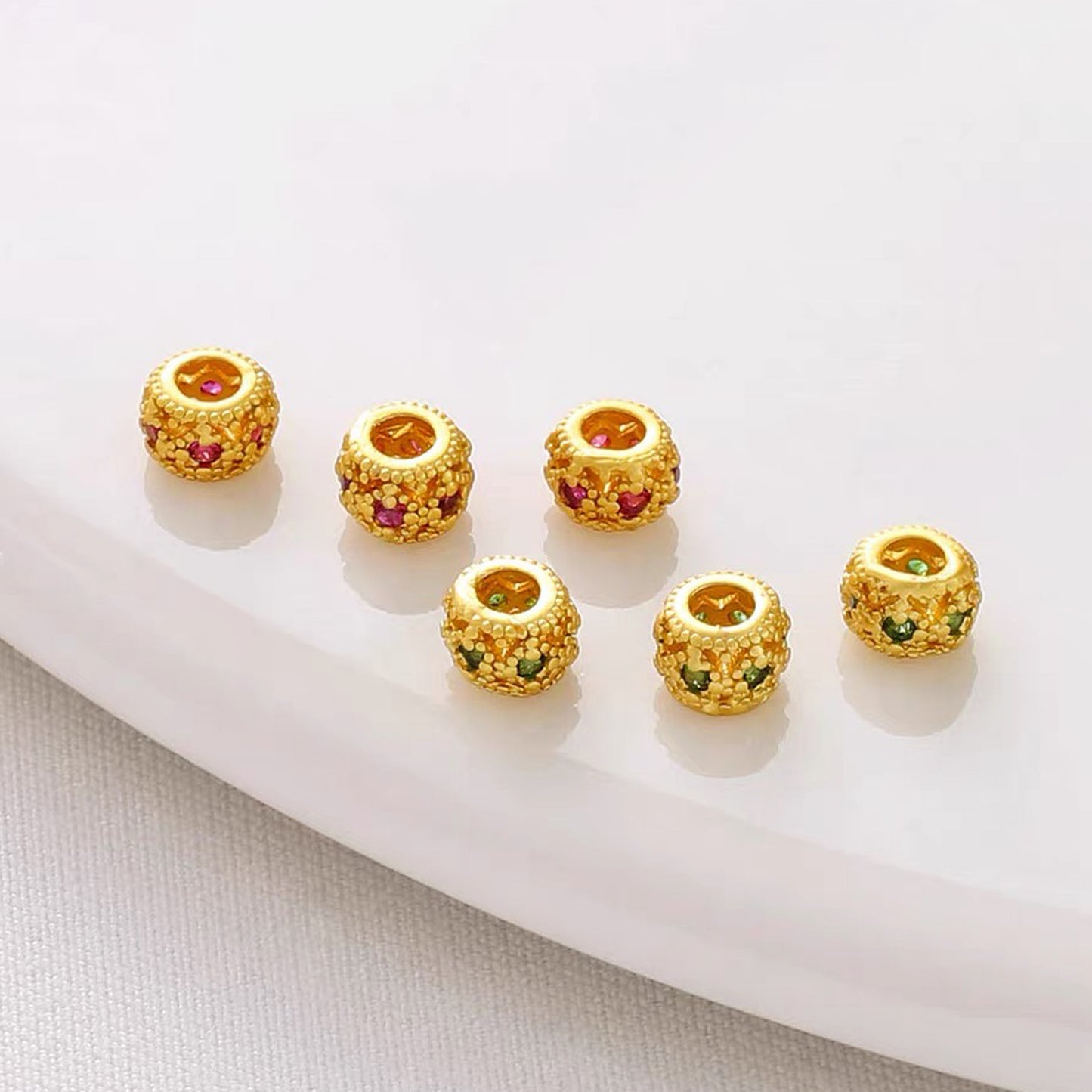 10PCS Placer Gold Spacer Beads Rhinestone Silver Red Green Colorful Large Hole For Jewelry Making DIY Beads Doki Decor   