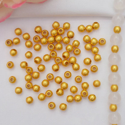 100PCS Placer Gold Spacer Beads Frosted Round Large Hole For Jewelry Making DIY Beads Doki Decor   