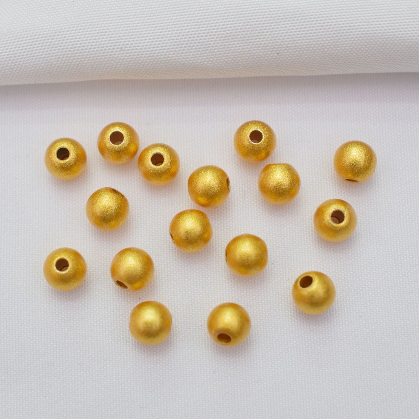 100PCS Placer Gold Spacer Beads Frosted Round Large Hole For Jewelry Making DIY Beads Doki Decor   