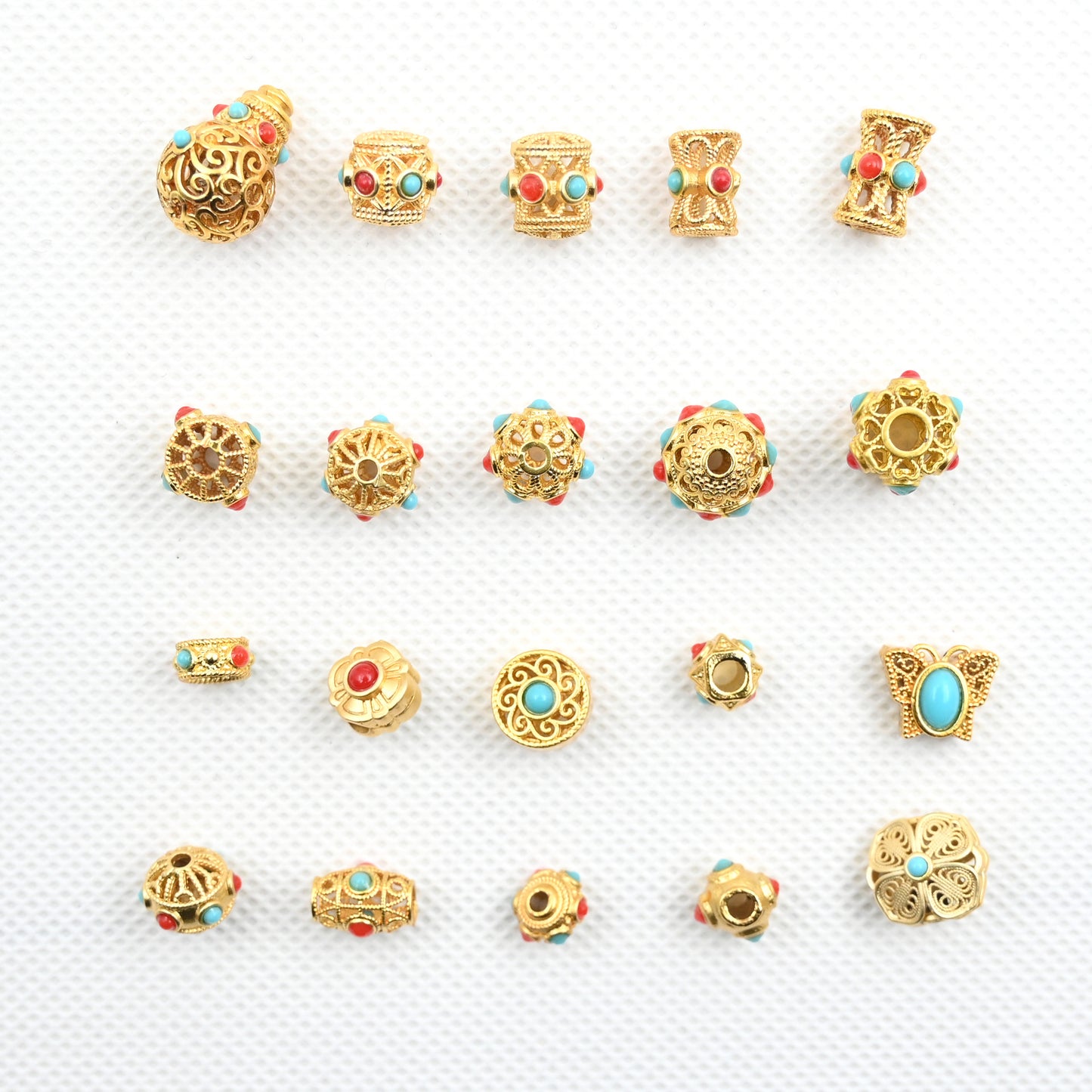 5PCS Placer Gold Spacer Beads Turquoise Gems Hollow Large Hole Luxury For Jewelry Making DIY Beads Doki Decor   