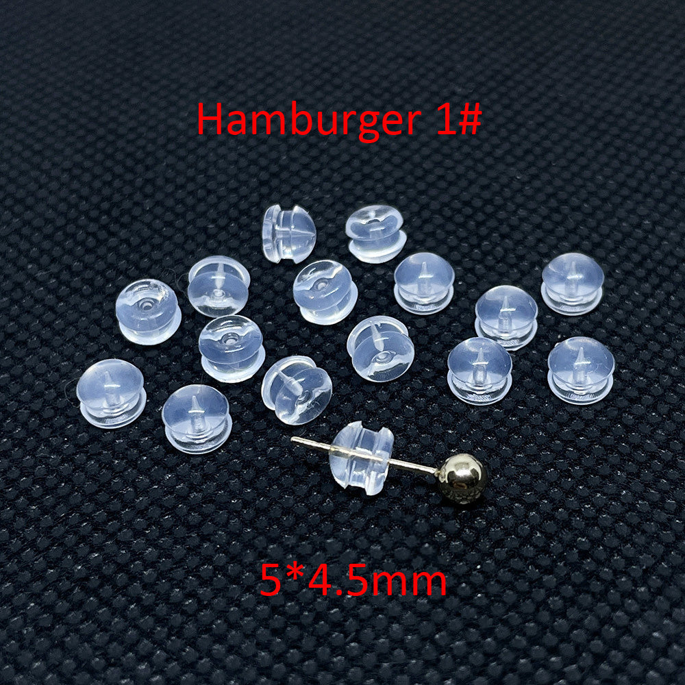 100PCS Premium Silicone Earring Backs Hamburger Flowerpot Hat Star Ear Stoppers Clear Replacement For Jewelry Making DIY Earrings Backs Doki Decor Hamburger 1#  