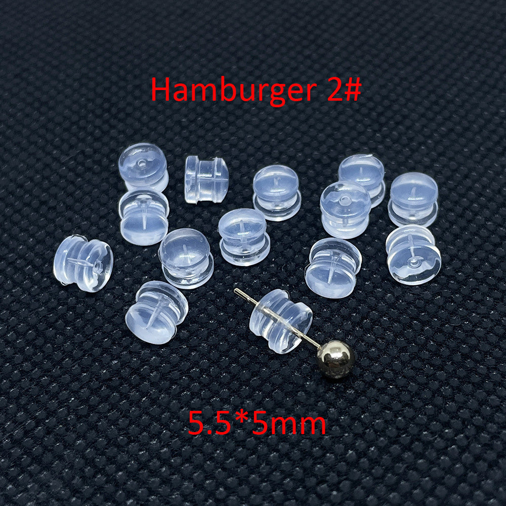 100PCS Premium Silicone Earring Backs Hamburger Flowerpot Hat Star Ear Stoppers Clear Replacement For Jewelry Making DIY Earrings Backs Doki Decor Hamburger 2#  