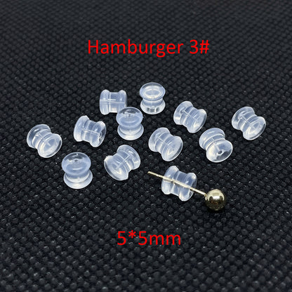 100PCS Premium Silicone Earring Backs Hamburger Flowerpot Hat Star Ear Stoppers Clear Replacement For Jewelry Making DIY Earrings Backs Doki Decor Hamburger 3#  