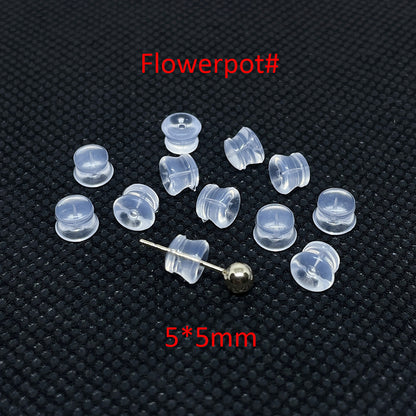 100PCS Premium Silicone Earring Backs Hamburger Flowerpot Hat Star Ear Stoppers Clear Replacement For Jewelry Making DIY Earrings Backs Doki Decor Flowerpot#  