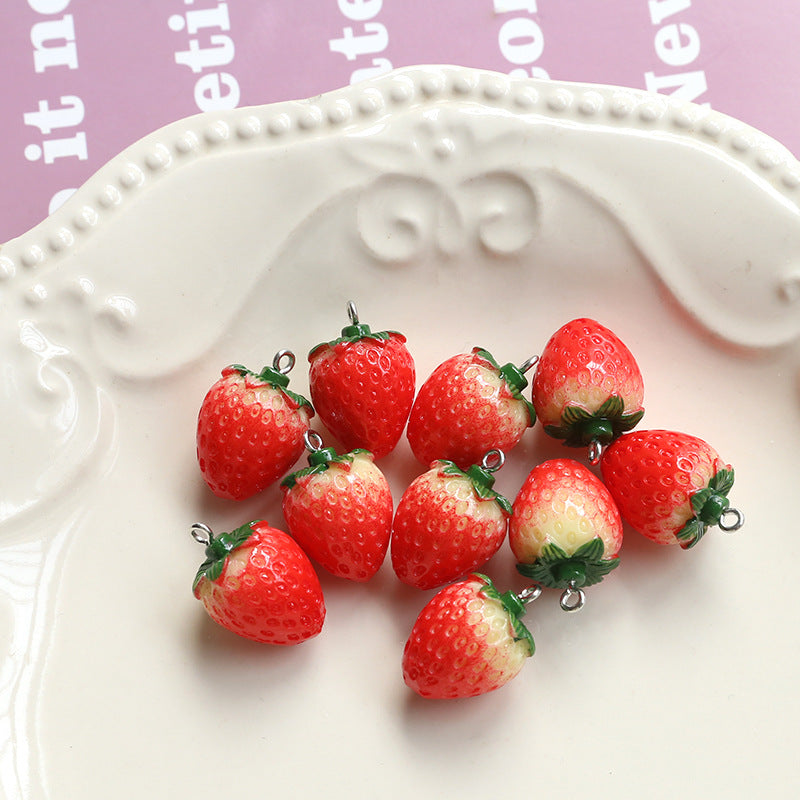 10PCS Resin Pendants Strawberry Fruits Red Cute Fresh Charms Jewelry Making Findings Supplies Pendants Doki Decor   