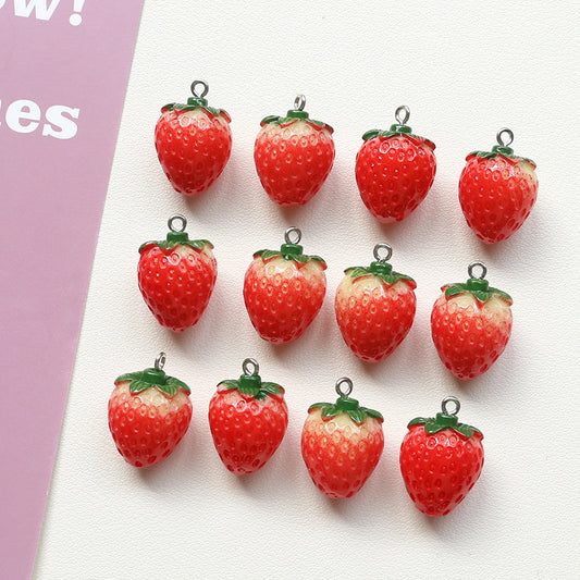 10PCS Resin Pendants Strawberry Fruits Red Cute Fresh Charms Jewelry Making Findings Supplies Pendants Doki Decor   