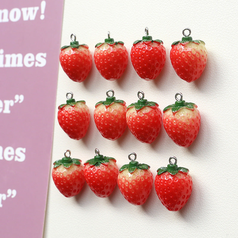 10PCS Resin Pendants Strawberry Fruits Red Cute Fresh Charms Jewelry Making Findings Supplies Pendants Doki Decor   