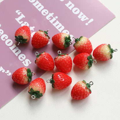 10PCS Resin Pendants Strawberry Fruits Red Cute Fresh Charms Jewelry Making Findings Supplies Pendants Doki Decor   