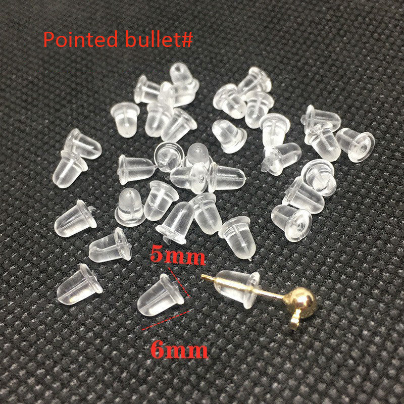 1000PCS Premium Silicone Earring Backs Bullet Cup Ear Stoppers Clear Replacement Hypoallergenic For Jewelry Making DIY Earrings Backs Doki Decor Pointed Bullet#  