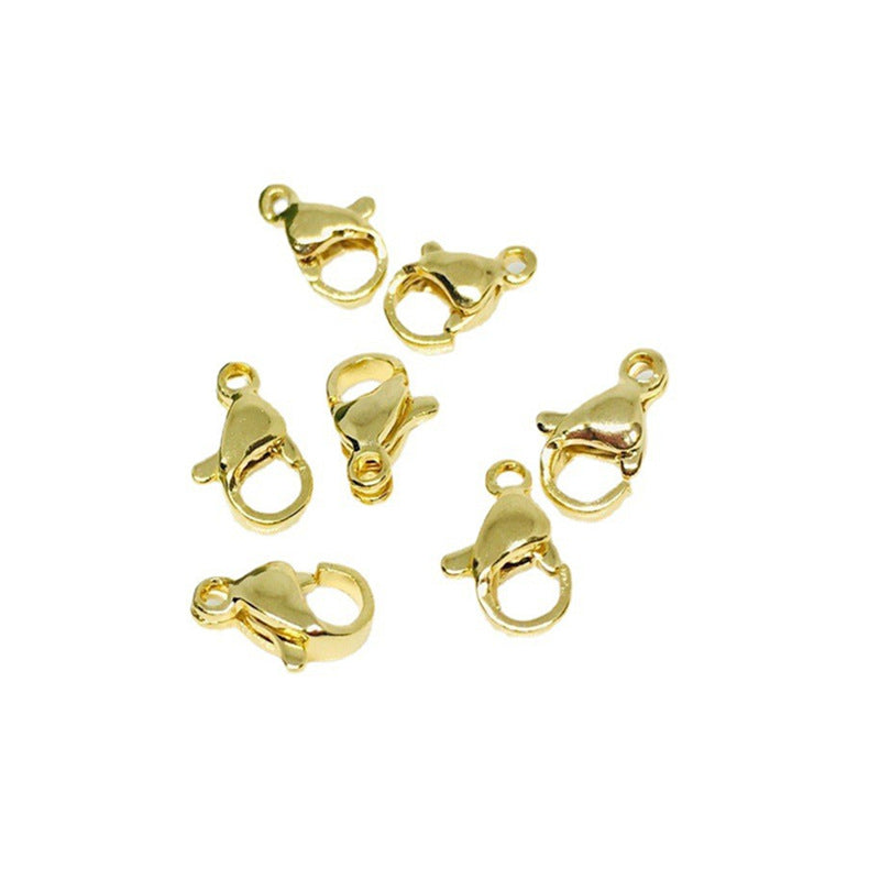 100PCS Stainless Steel 18K Gold Filled Lobster Claw Clasps With Loop For Jewelry Making Finding Kits Repair Clasps Doki Decor   